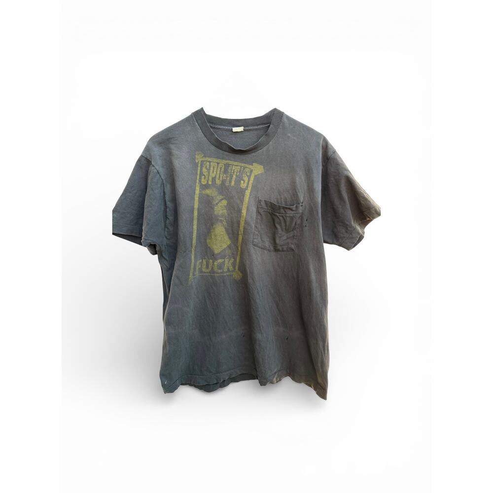 Vintage Graphic Pocket T Shirt Scott’s Graphic Tee Mens L Gray Distressed
